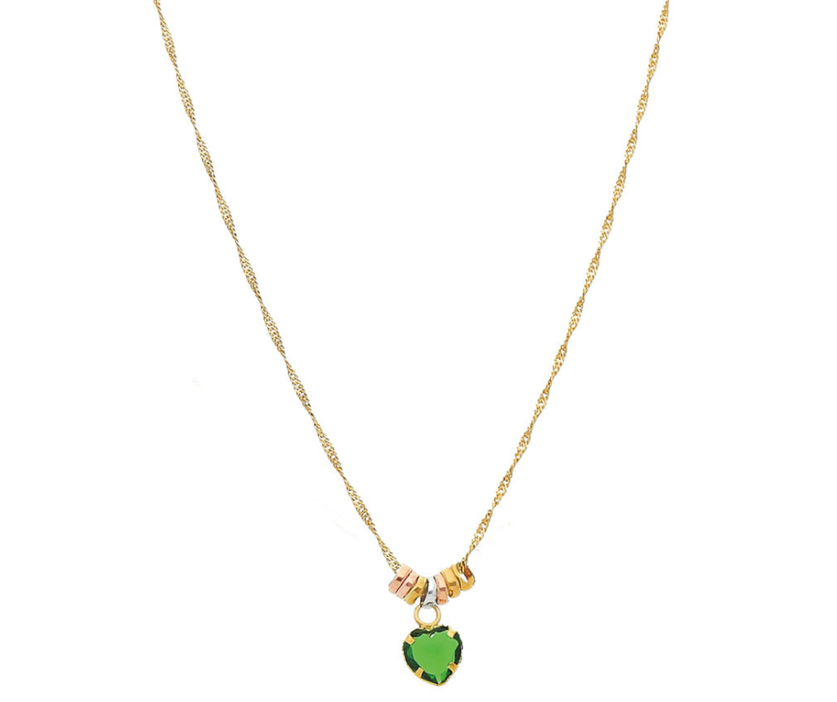 Gargantilla Corazón Oro 10K Zirconia Esmeralda 45cms