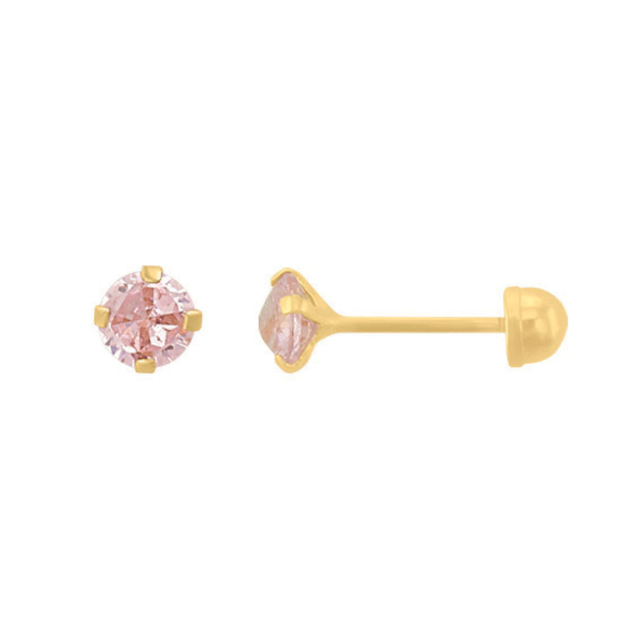 Broquel Recto Piedra Rosa 10k, 3mm x 10mm