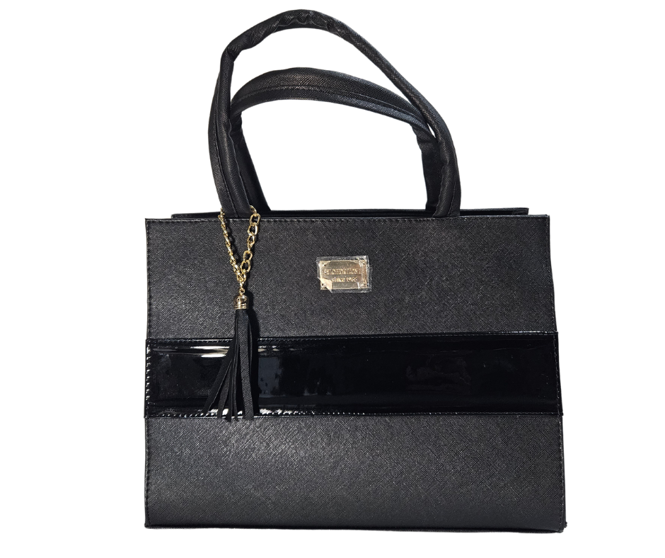 Mediana (Tote) Negro Franja Charol Horizontal