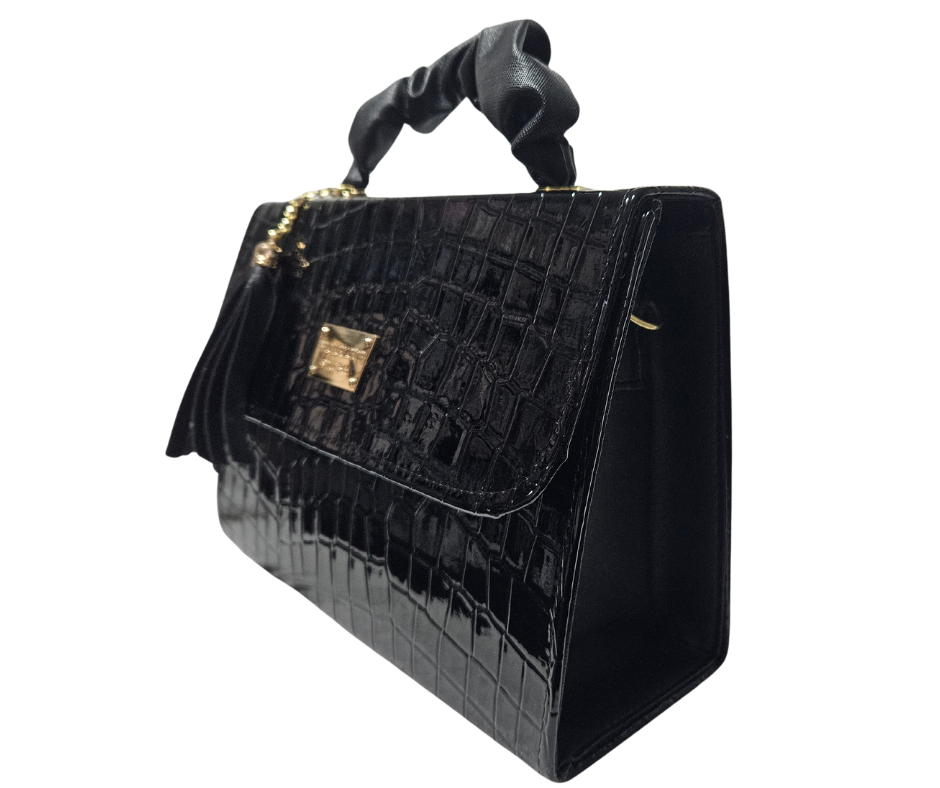 Chica (Satchel) Negro Charol Reptil