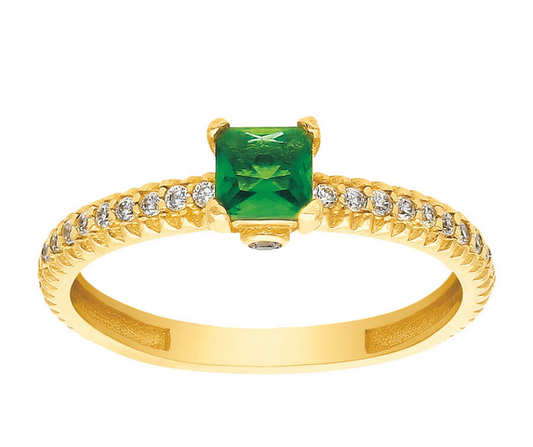 Anillo Solitario Oro 10K Zirconia Esmeralda