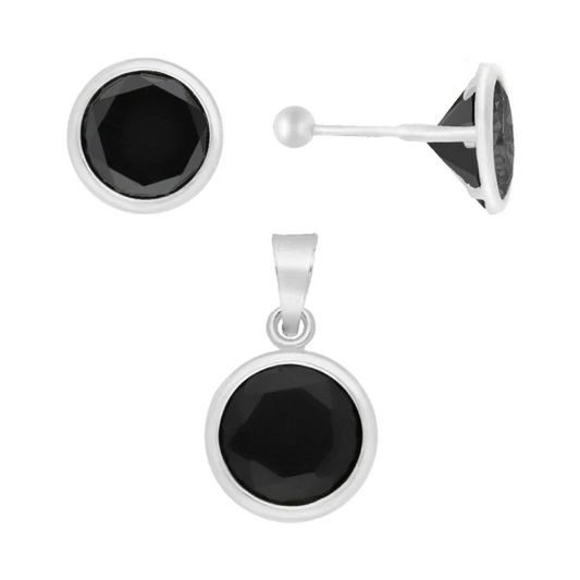 Juego Piedras Zirconia Negro Plata .925