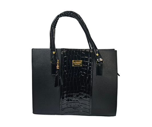 Mediana (Tote) Negro Franja Charol Reptil