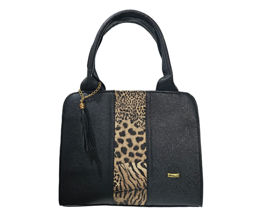 Mediana (Tote) Negro Franja Leopardo