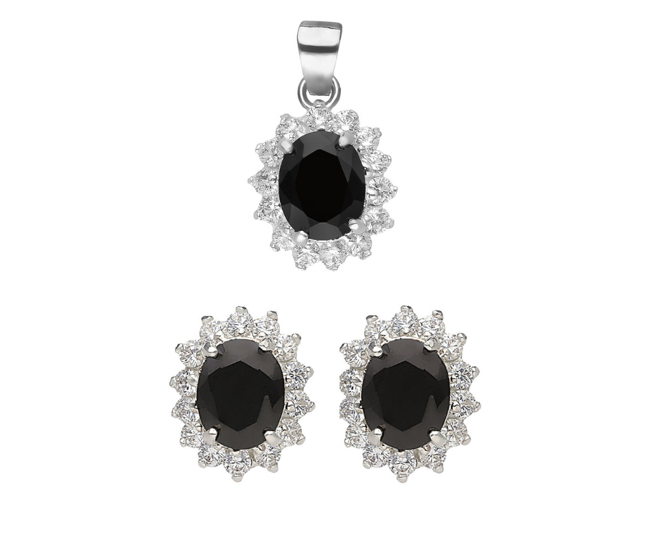 Juego Piedras Zirconia Negro Plata .925