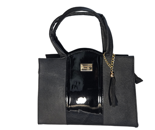 Mediana (Tote) Negro Franja Charol